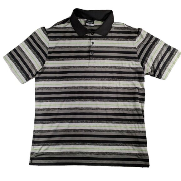 Nike Golf Dri-Fit Polo Shirt Black White Mens Large Striped Short Sleeve Top - Picture 1 of 10